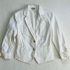 Express White Classy Blazer Fitted Lined Size 2 Ruched 3/4 Sleeve